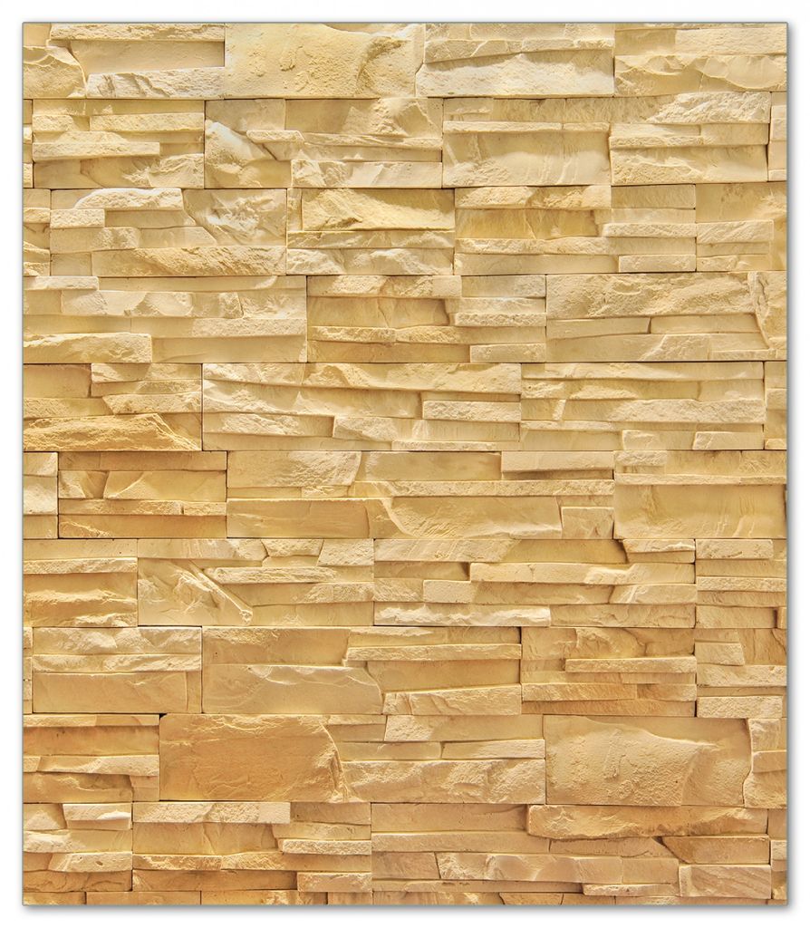 Wallario Herdabdeckplatte aus Glas, Größe 52 x 60 cm 1-teilig, Motiv Steinwand gelb-orange