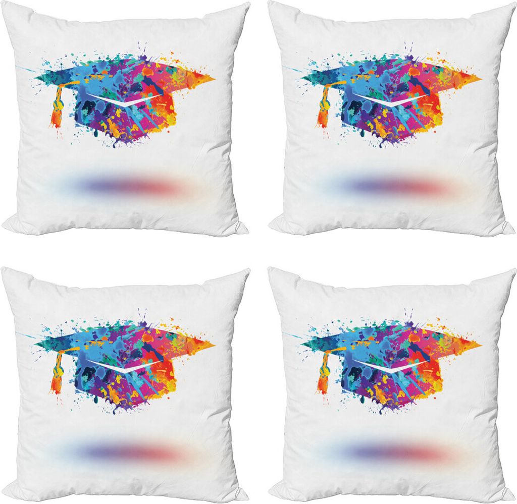 ABAKUHAUS Abschluss Kissenbezug Set (4 Stück), Bunte Cap Farbe Blots, Moderner Doppelseitiger Digitaldruck, 60 cm x 60 cm, Mehrfarbig