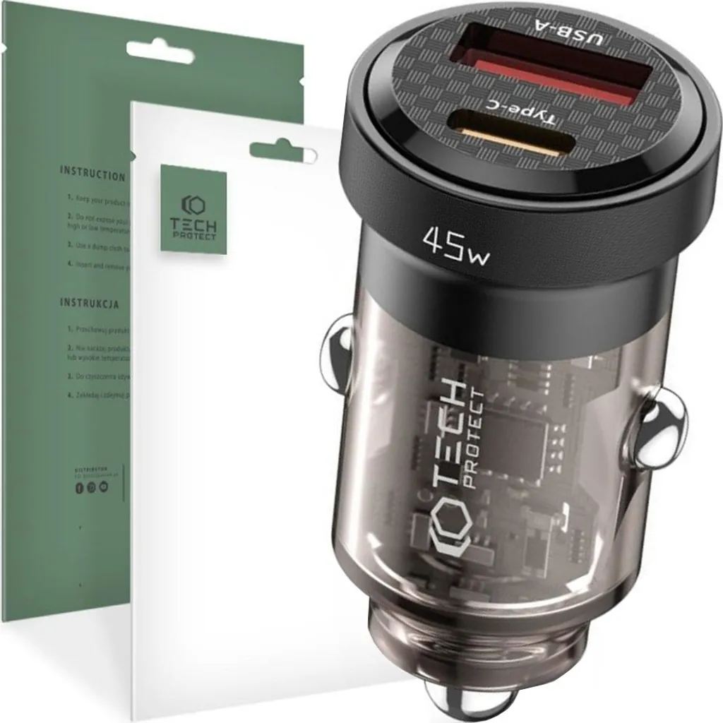 Adattatore Auto Tech-Protect CC45W Dual Port 45W Nero - Rapido
