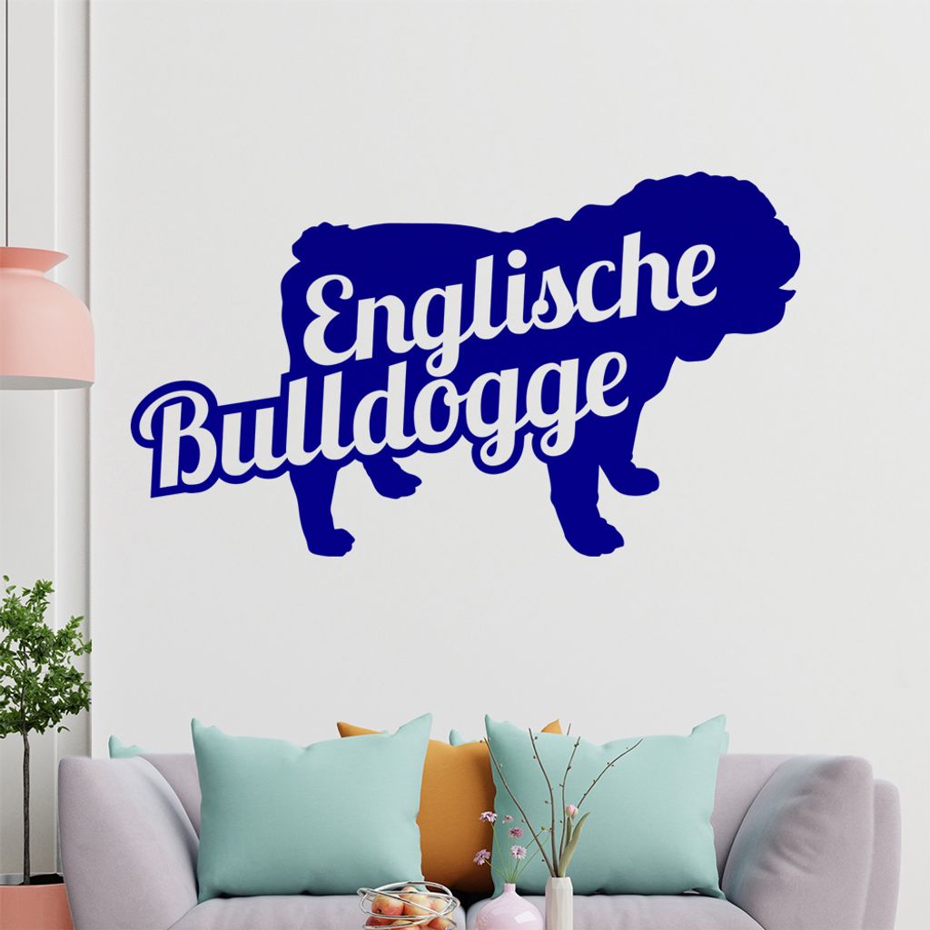 KIWISTAR Englische Buldogge mit Name Silhouette Wandtattoo in 6 Größen - Wandaufkleber Wall Sticker - Dekoration, Küche, Wohnzimmer, Schlafzimme...