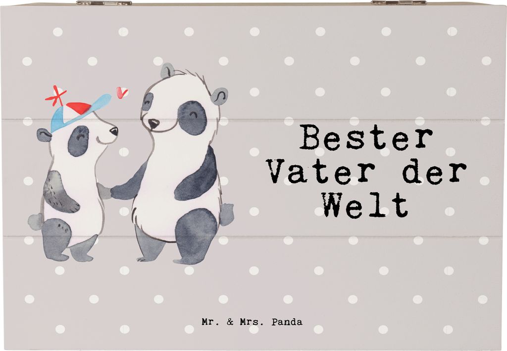 Mr. & Mrs. Panda Box Panda Bester Vater der Welt 22 x 15 cm - Grau Pastell - Geschenk, fotobox, Holzkiste mit Deckel, Schatulle, Papa, schatztruhe,...