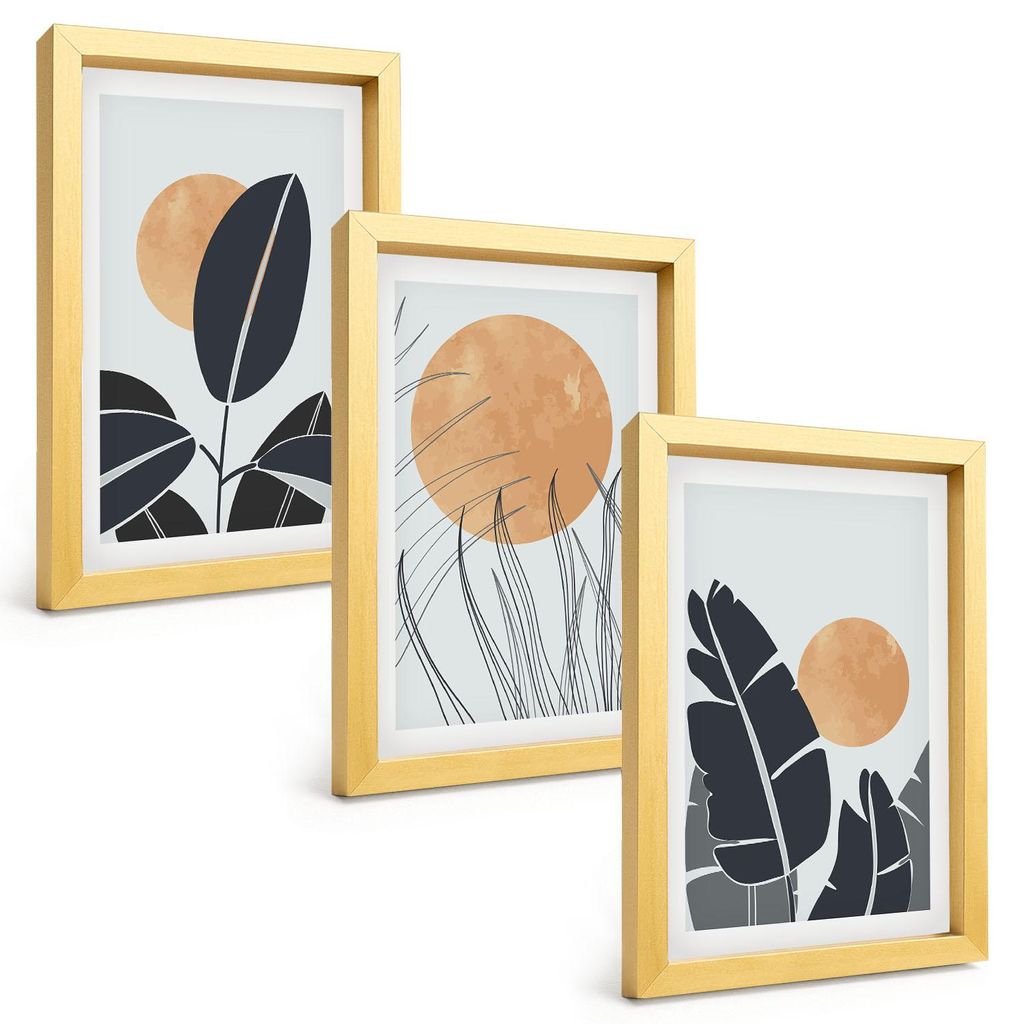 Bilder Set 3-teilig im Goldrahmen Rahmen – Wandbilder 3 Stück – gerahmte Poster für Wohnzimmer, Schlafzimmer und Flur – 20x30 cm – Pflanz...