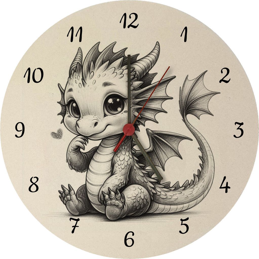 niedlicher Babydrache Wanduhr aus MDF
