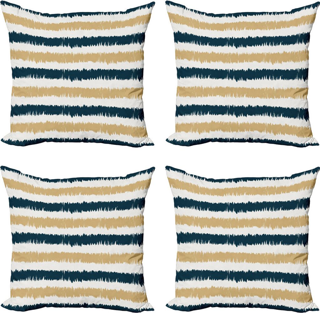 ABAKUHAUS Gestreift Kissenbezug Set (4 Stück), Marine-Blau-Beige-Pinsel, Moderner Doppelseitiger Digitaldruck, 60 cm x 60 cm, Petrol Blau Weiß Beige