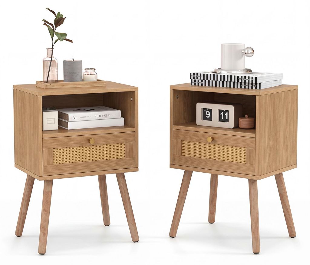 Set di 2 comodini COSTWAY con decorazioni in rattan, Immagine del prodotto 