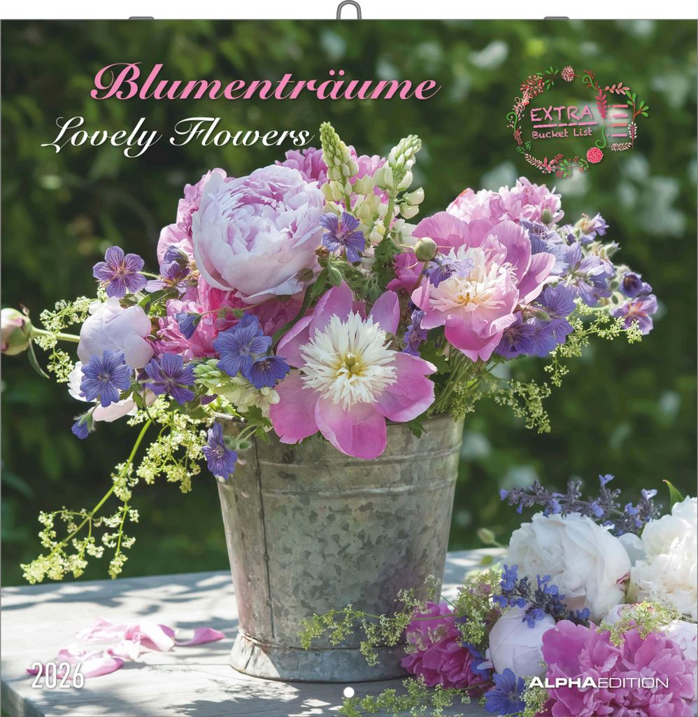 Alpha Edition - Blumenträume 2026 Broschürenkalender, 30x30cm, Wandkalender mit Platz für Notizen und Termine, hochwertige Bildmotive, Mondphase...