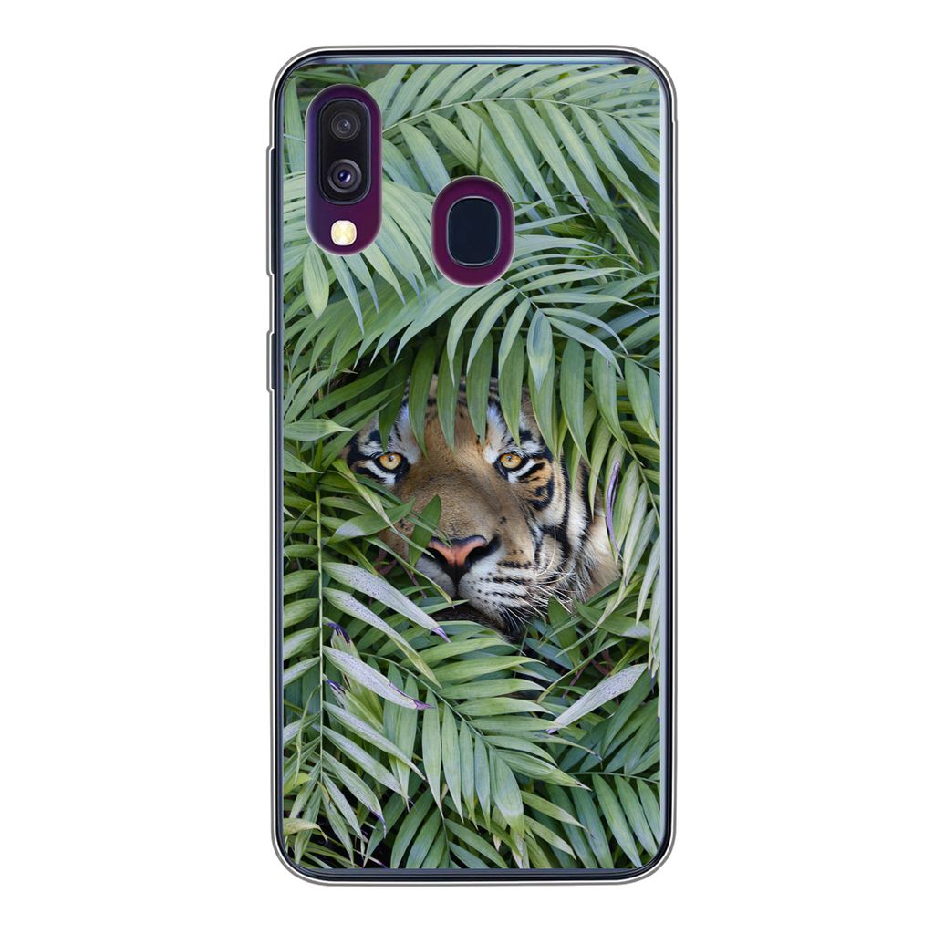 MuchoWow Handyhülle Schutzhülle Hülle für Samsung Galaxy A40 Tiger - Blätter - Farn Silikon Softcase Handy Hülle - Handy-Tasche