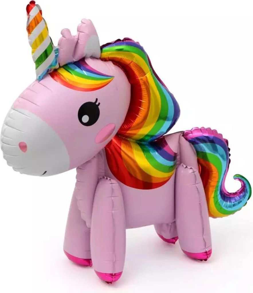 Folienballon 3D Einhorn, rosa mit bunter Mähne, ca. 45 cm