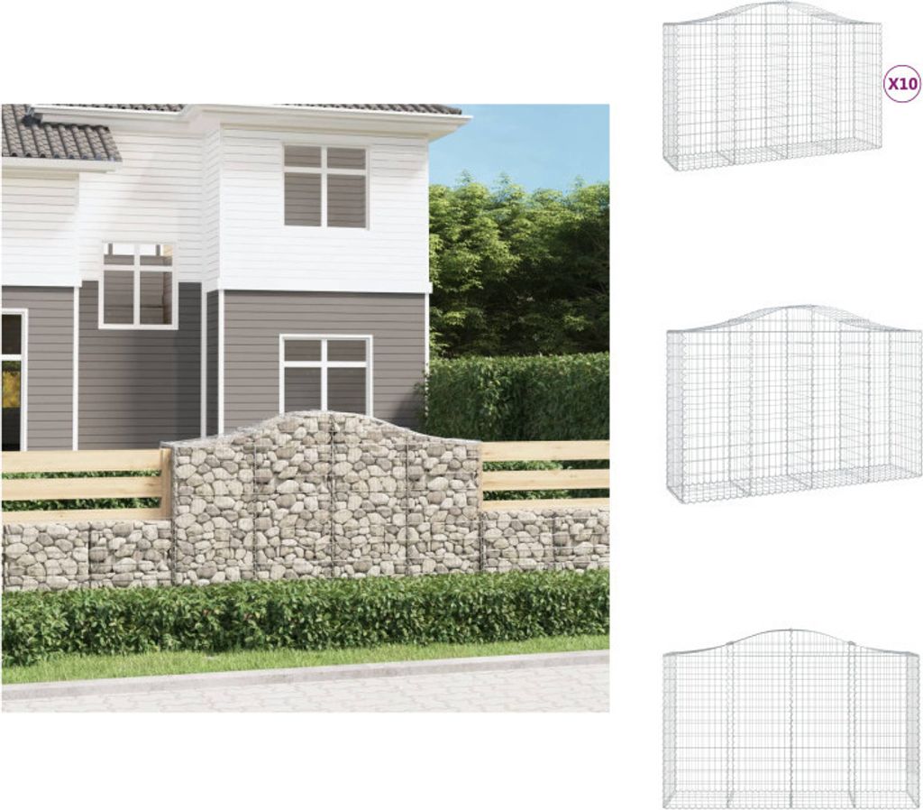 vidaXL Gabionen mit Hochbogen 10Stk. 200x50x120/140cm Verzinktes Eisen - Blumentöpfe & Pflanzgefäße