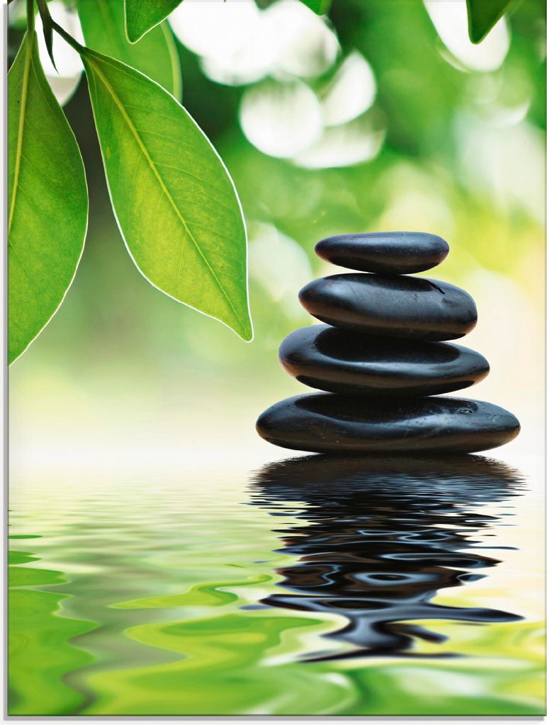 ARTland Glasbild Zen Steinpyramide auf Wasseroberfläche Größe: 45x60 cm