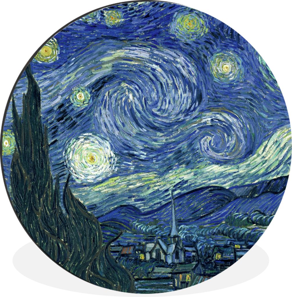 MuchoWow Aluminium Wandkreis Sternennacht - Gemälde - Alte Meister - Vincent van Gogh Ø 60 cm Wanddeko Modern Wohnzimmer - Wand Kreis - Wandbil...