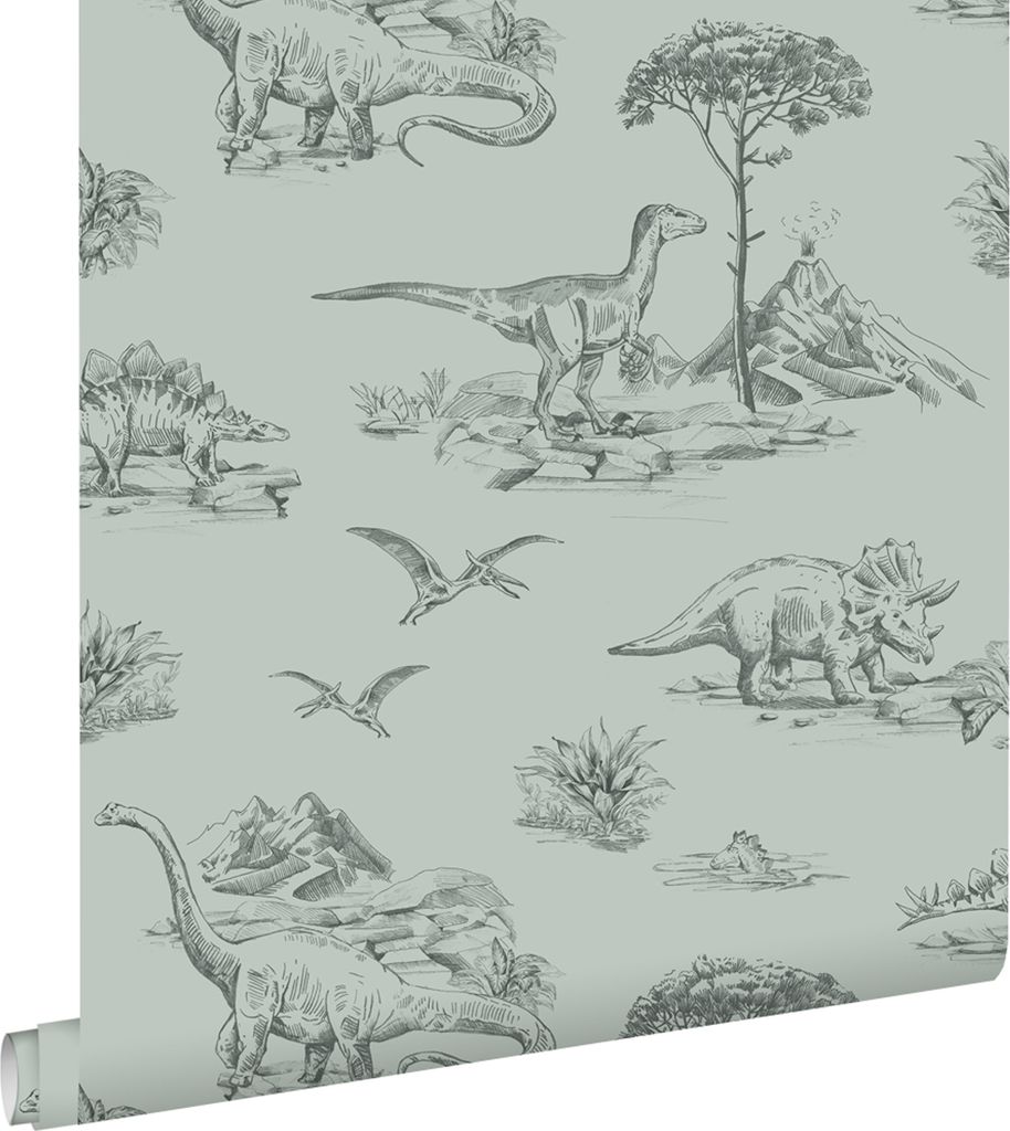 ESTAhome Tapeta dinosauři šedá mořská zelená - 139556 - Obrázek produktu