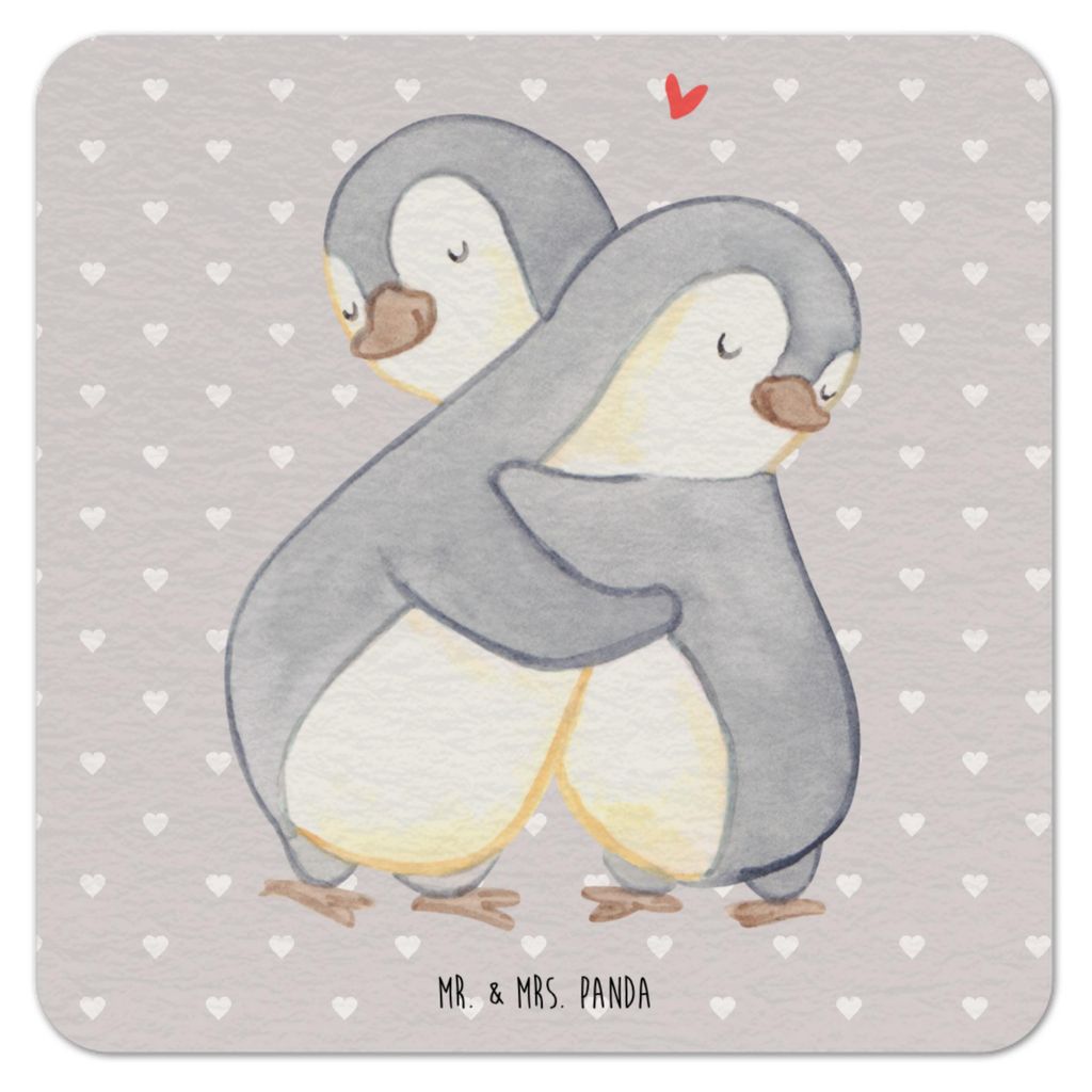 Mr. & Mrs. Panda Tischuntersetzer Pinguine Kuscheln 50er Set - Grau Pastell - Geschenk, für Freundin, Frauen, Tassenuntersetzer, Getränkeunterset...
