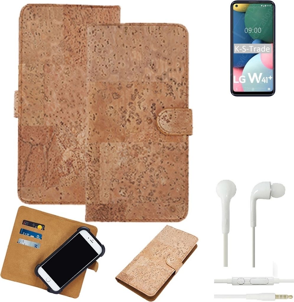 K-S-Trade Hülle kompatibel mit LG Electronics W41 Plus + in ear Kopfhörer Kork Handyhülle Cover Schutzhülle TPU Case Bumper in Hellbraun, (1x)