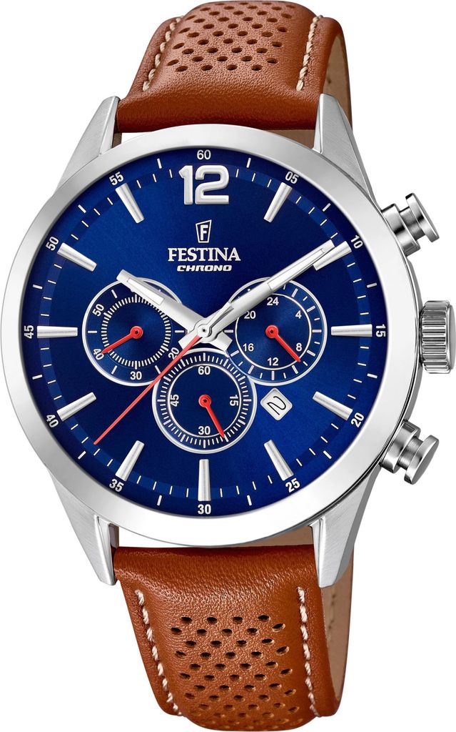 Festina F20542_3 Herren-Armbanduhr, Edelstahl-Gehäuse, Leder-Armband