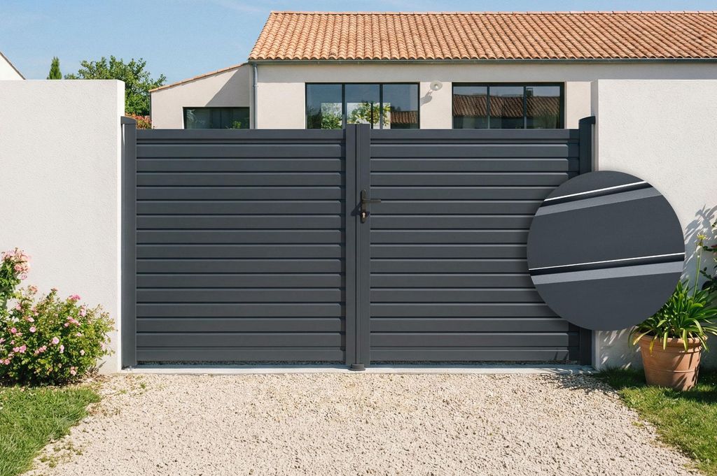 CALANCIA 3 m H. 160 cm graues Aluminium-Schwingtor + RANGER B150 Motor
