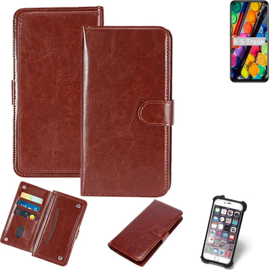 K-S-Trade 360° Hülle kompatibel mit TCL PLEX braun Kunstleder Case BookCase WalletCase Kunstlederederhülle Handyhülle, Rundumschutz Bumper (1x)