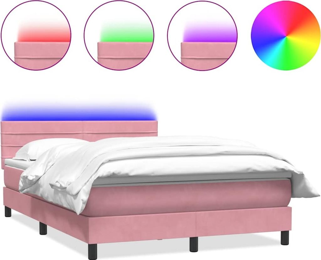 vidaXL Boxspringbett mit Matratze & LED Rosa 140x210 cm Samt