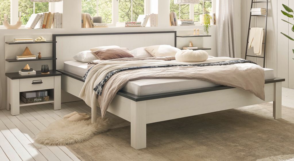 Schlafzimmer Set Stove in weiß komplett Set 5-teilig mit Bett und Nachttisch