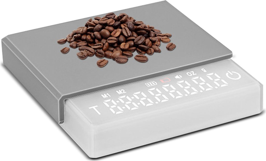 Mini-Kaffeewaage mit Timer, 2 kg/0,1 g, genau, 3 Modi, wiederaufladbare tragbare Digitalwaage Typ C fuer Espresso und Pour-Over-Kaffee mit Silikon-...