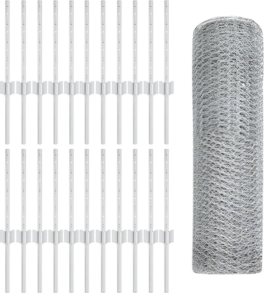 Möbel Zaunpfosten 11 Stück U-Kanal 40 cm feuerverzinkter Stahl, Sechseckzaun 0.4x50 m feuerverzinkter Stahl - Zaunzubehör 3337018