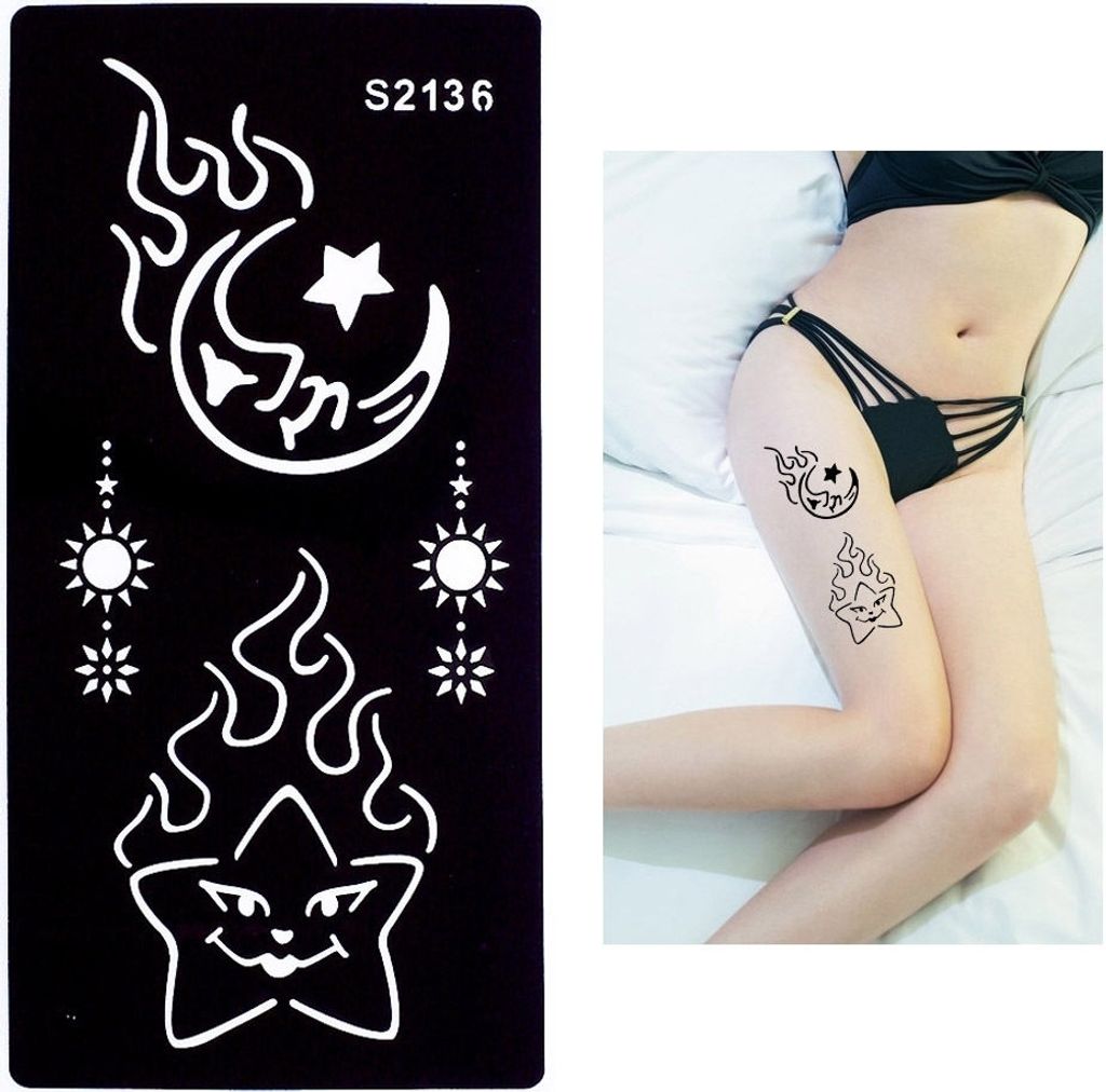 Henna Tattoo Schablone Airbrush Stencil Mond und Stern Produktbild 