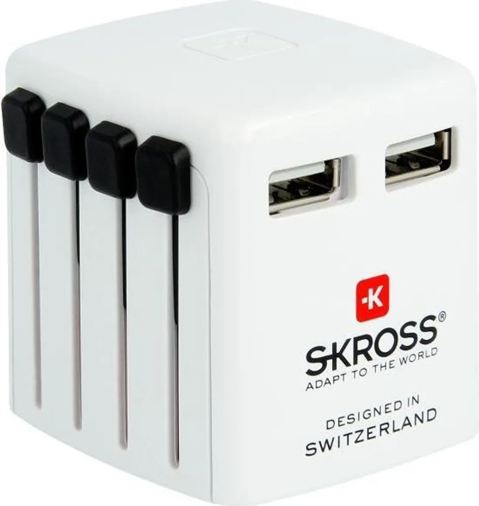 Adaptateur de Prise Universel avec USB 2.4A, Chargeur Voyage SKROSS Blanc