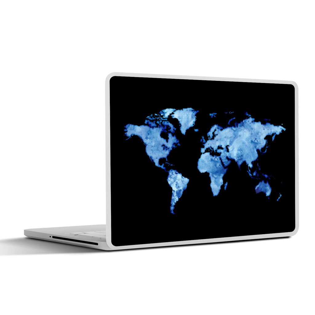 MuchoWow Laptop Aufkleber Sticker Cover Weltkarte - Aquarell - Hellblau 31x22.5 cm - Laptop-Deko