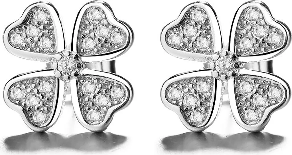 Puces d'oreilles trèfle en argent et zircone, bijoux femme porte-bonheur