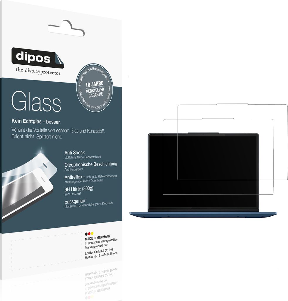 2x Schutzfolie für Lenovo IdeaPad Flex 3i 12 Zoll matt - Anti-Shock 9H Folie dipos Glass Kunststoffglas