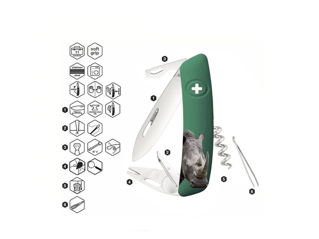 Couteau suisse anti-tiques SWIZA TT03 Wildlife Green pour sortir en toute sécurité - 4