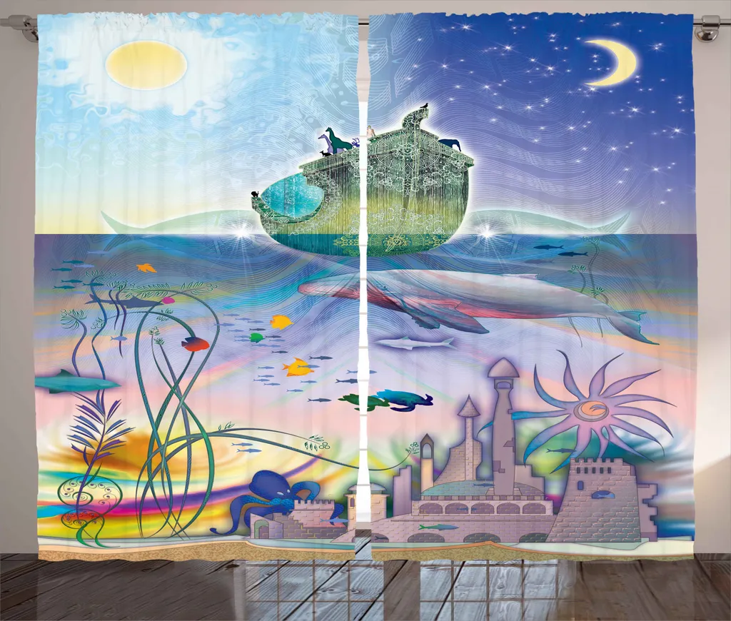 ABAKUHAUS Rideau Marine Bateau Pirate et Coraux Multicolore 280x225 cm