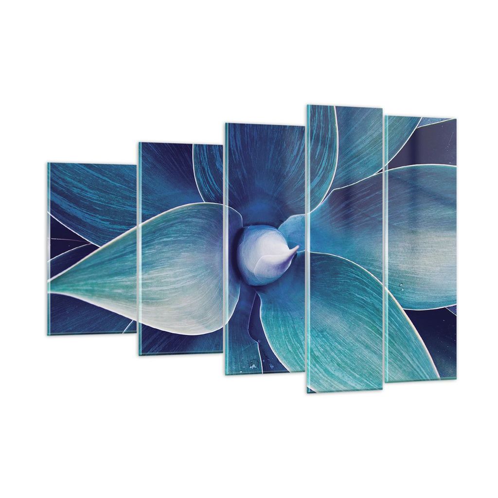 Bilder auf glas - 5 Teile - Agave Blau Blume - 150x100cm - Glasbilder - Wandbilder - Bilder - zum Aufhängen bereit - Wanddekoration aus Glas - Gla...