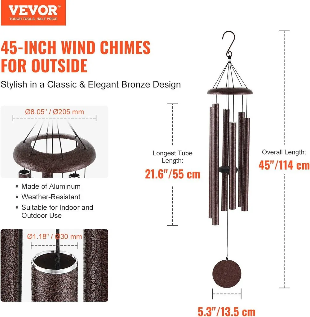 Grand carillon de jardin commémoratif avec tubes en aluminium noir