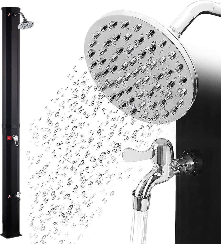 Zelsius Solardusche Mackay | 35 Liter, Schwarz | Mit Wasserhahn und Fußdusche bis max. 60 °C