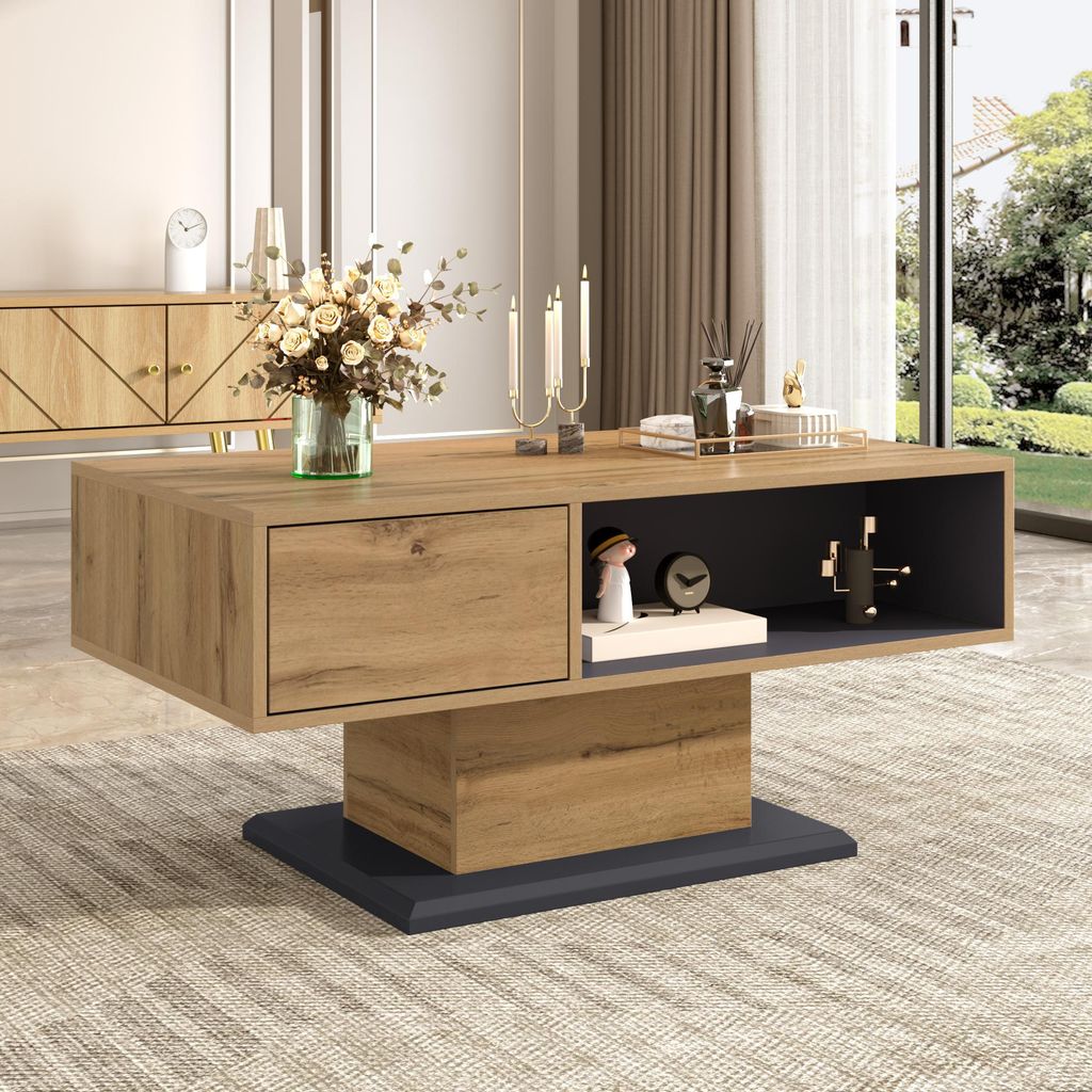 Moderner Couchtisch mit doppelseitigem Stauraum, großem Ablagefach und Innenfach – vielseitiger Wohnzimmertisch mit praktischem Ordnungs design