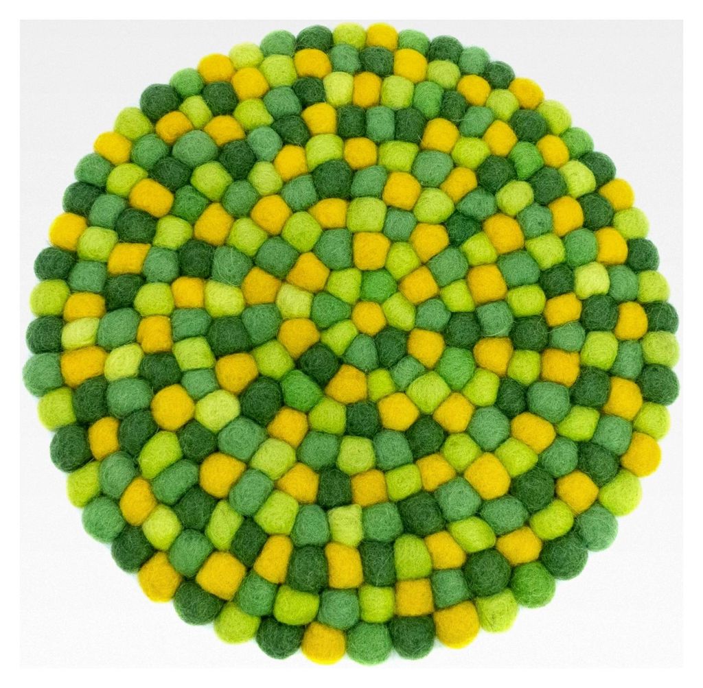 Runder Filzuntersetzer aus Filzkugeln 22 cm in Gelb und Grün