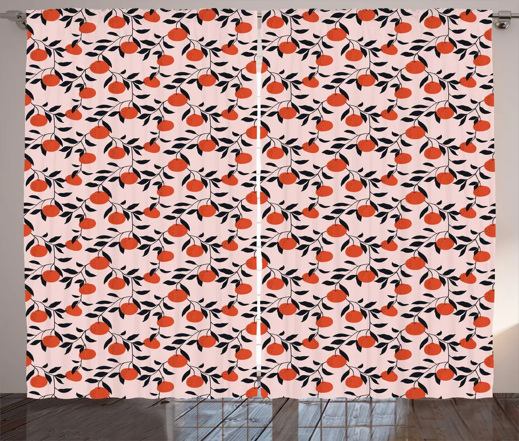Rideau à ruban froncé 280x225 cm motif mandarine rose et gris chic