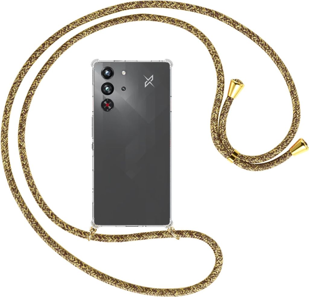 Handykette Backcover-Schutzhülle mit Band (Metall goldfarben) für ZTE Nubia Red Magic 10 Pro - braun+beige