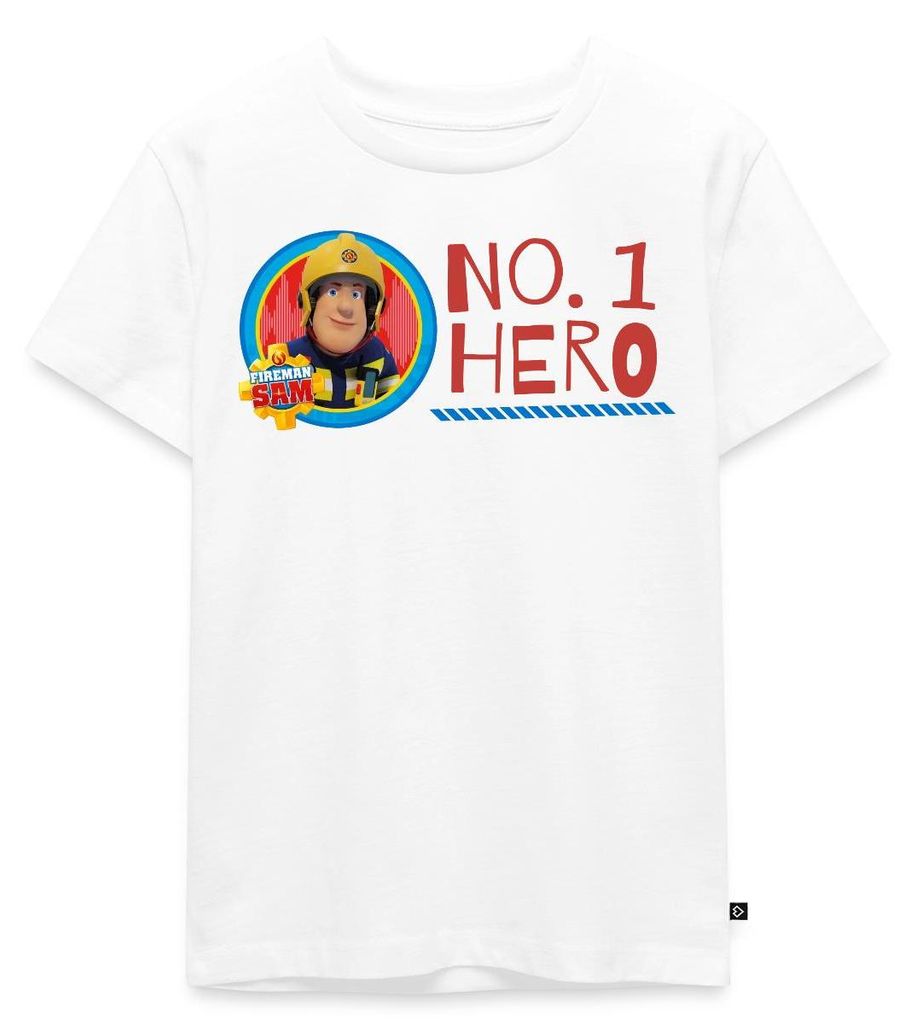 Spreadshirt Feuerwehrmann Sam No. 1 Hero Kinder Premium T-Shirt, 98/104 (2 Jahre), Weiß