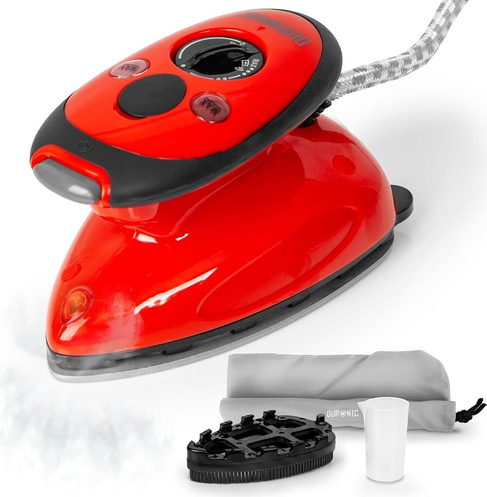 Duronic SI2 RD Reisebügeleisen | 375 W Minibügeleisen | 50 ml Wassertank | inkl Bürste und Beutel | Bügeleisen für Links und Rechtshänder | D...