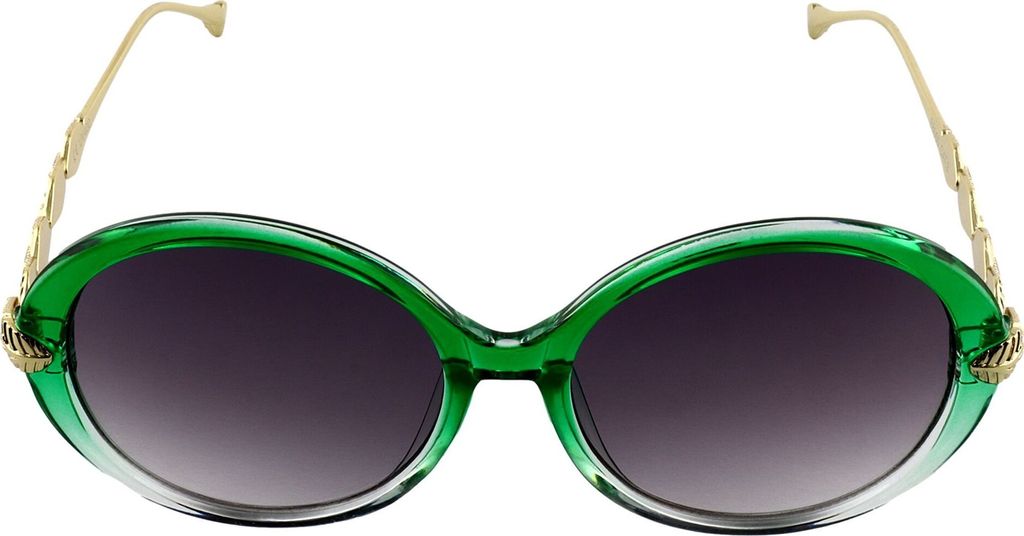 Runde Sonnenbrille - Feder - oversize - Boho - grün - gold