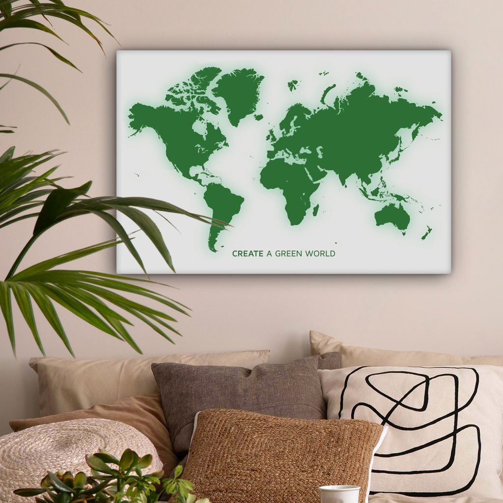 OneMillionCanvasses - Leinwandbilder - 150x100 cm, Weltkarte - Motivation - Zitat - Grün - Kinder - Jungen - Mädchen, Wandbilder Kunstdruck Wan...