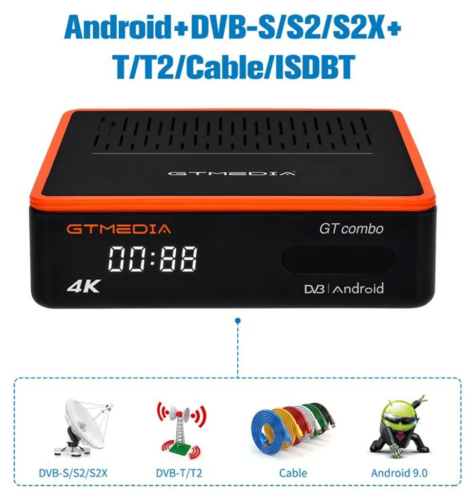 Décodeur Smart TV 4K GT KOMBO : Lecteur Multimédia Wi-Fi et Interface Pro