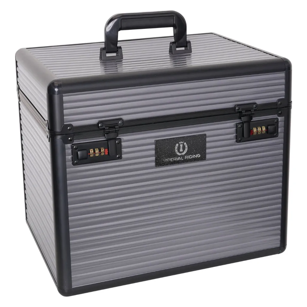 Mallette de pansage IRHShiny grise avec compartiments et design brillant