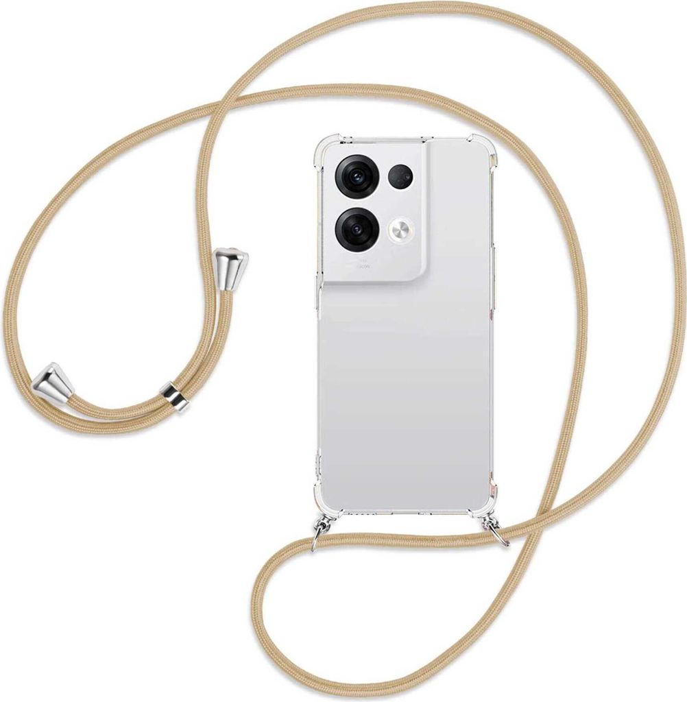 Handykette Backcover-Schutzhülle mit Band (Metall silberfarben) für Oppo Reno8 Pro 5G (6.62'') - caramel