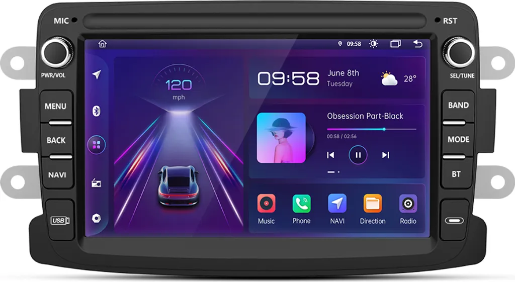 Autoradio GPS Dacia Renault Android 12 DAB+ WIFI BT SWC