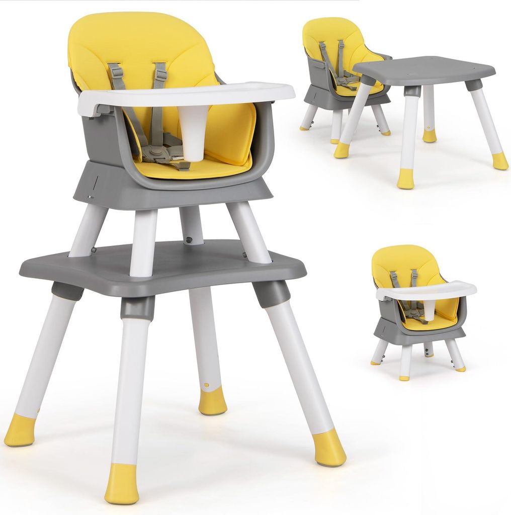 GOPLUS 6 in 1 Kinderhochstuhl, Abnehmbar Hochstuhl mit 5-Punkt Sicherheitsgurt, Babyhochstuhl mit Tablett, Kinderstuhl für Baby von 7-36 Monaten