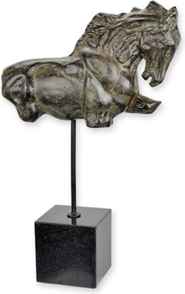 Casa Padrino Luxus Aluminium Deko Skulptur Pferde Torso Antik Grau / Schwarz 28,5 x 10,8 x H. 45,5 cm - Aluminium Deko Figur mit Marmorsockel - Woh...