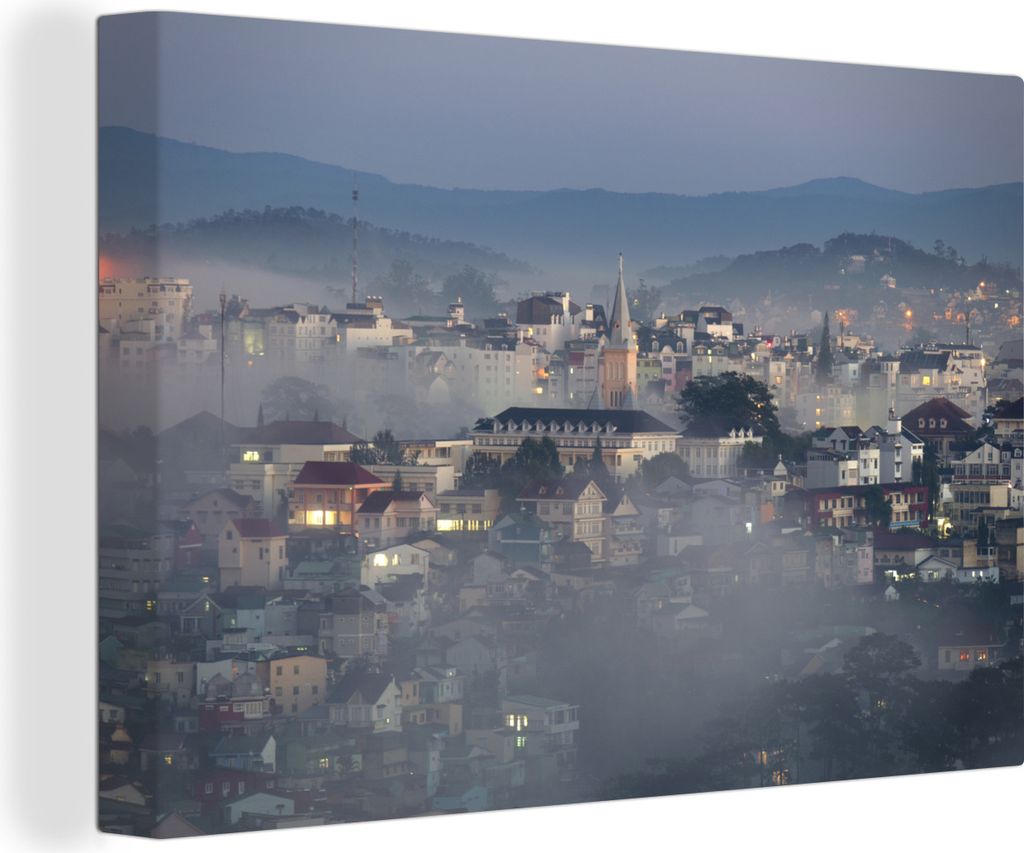 OneMillionCanvasses - Leinwandbilder - 140x90 cm, Turin - Nebel - Stadt, Wandbilder Kunstdruck Wanddekoration